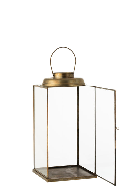 J-Line lantaarn Laag Antiek - glas/ijzer - brons - small - vtwonen shop