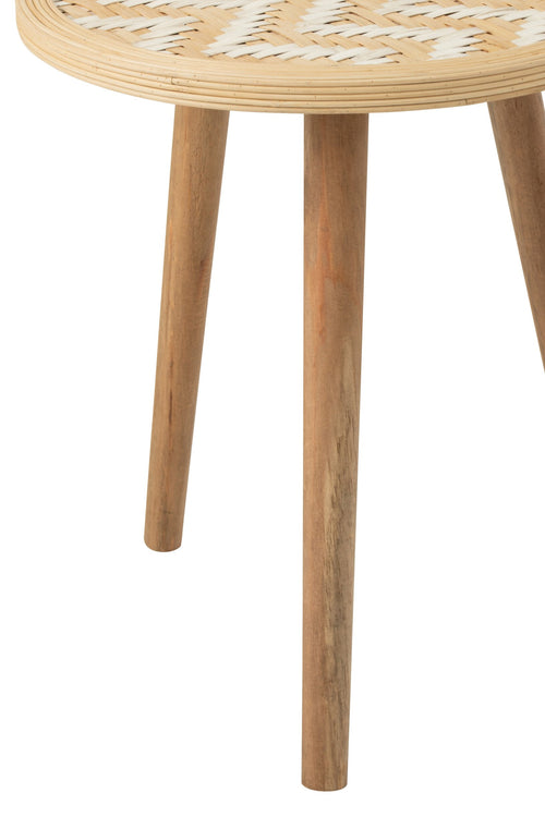 J-Line bijzettafel Patronen - bamboe/hout - naturel/wit - set van 3