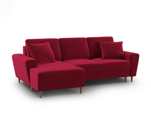 Cosmopolitan Design Uitklapbare hoekbank links met opbergdoos Kyoto 4-zits, flueel rood - 145x241x88cm