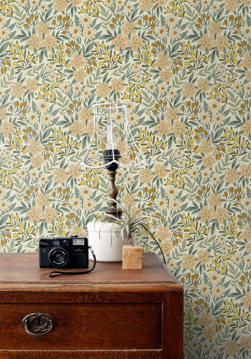 ESTAhome behang bloemen vergrijsd groen - 50 x 900 cm - 131448 - vtwonen shop