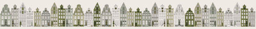 ESTAhome XXL behangrand Amsterdamse huizen legergroen - 430 x 50 cm - 157715