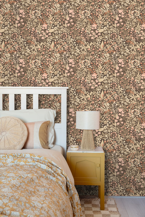 ESTAhome behang veldbloemen bruin en roze - 50 x 900 cm - 131351 - vtwonen shop