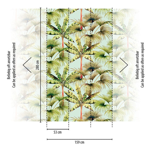 Livingwalls fotobehang jungle-motief lichtblauw, groen en rood - 159 x 280 cm - AS-391831