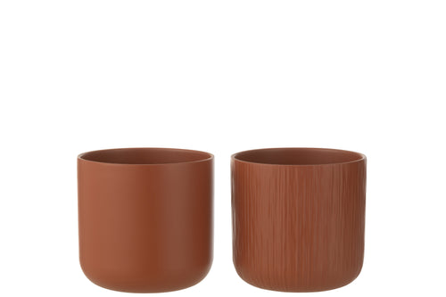 J-Line bloempot Gen - keramiek - bruin - large - 2 stuks - Ø 18.5 cm