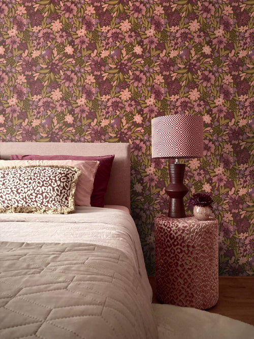 ESTAhome behang bloemen vergrijsd groen en paars - 50 x 900 cm - 132200