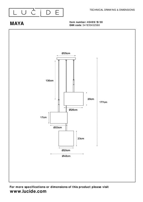 Lucide hanglamp MAYA - 3xE27 - Zwart - vtwonen shop