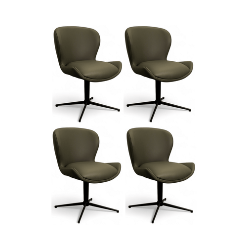 Furnhouse eetkamerstoel Nicklas - Olijfgroen - Leer - Set van 4