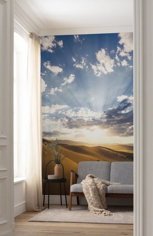 Sanders & Sanders fotobehang woestijn landschap zandkleurig en blauw - 200 x 280 cm - 612579 - vtwonen shop