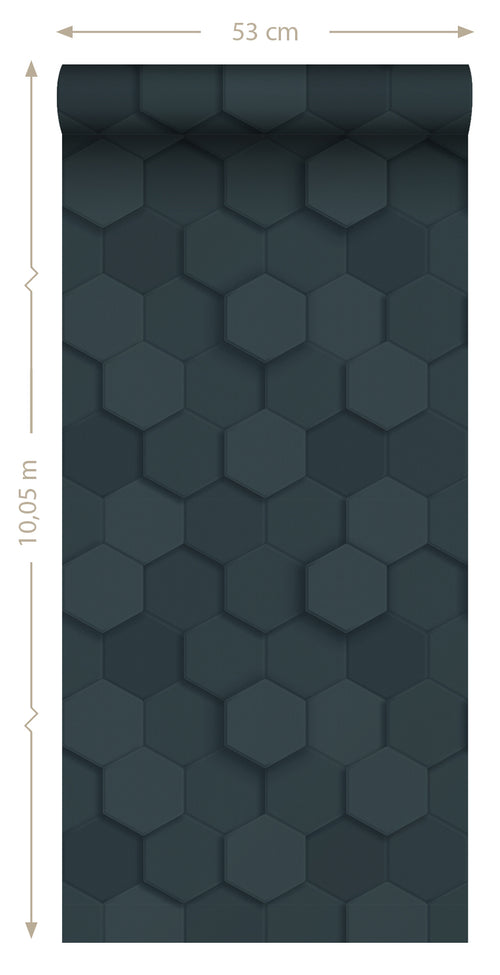 Origin Wallcoverings behang 3d hexagon motief donkerblauw - 53 cm x 10.05 m - 347853 - vtwonen shop