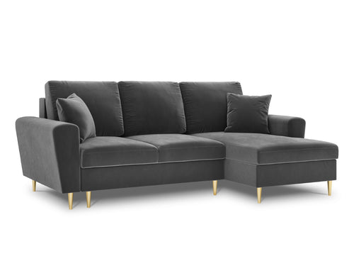 Cosmopolitan Design Converteerbare hoekbank rechts met opbergdoos Kyoto 4-zits, flueel, lichtgrijs - 145x241x88cm