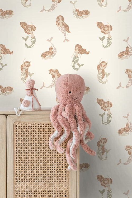 ESTAhome behang zeemeerminnen groen, oudroze en terracotta - 50 x 900 cm - 131500 - vtwonen shop