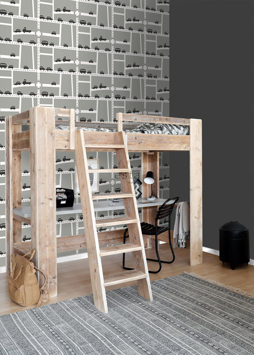 ESTAhome behang auto's grijs, zwart en wit - 53 cm x 10.05 m - 139282