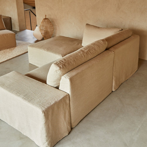 Tikamoon Modulaire hoekbank in natuurlijk linnen met chaise longue, 2-zit - Naturel