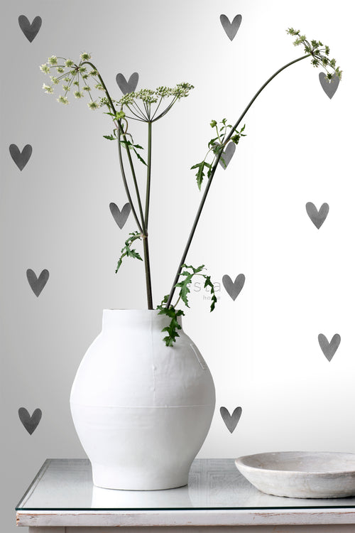 Sanders & Sanders behang hartjes zwart en wit - 53 cm x 10.05 m - 935267