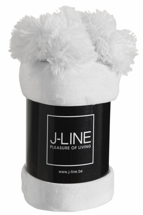 J-Line plaid Pompom - polyester - wit - 170 x 130 cm