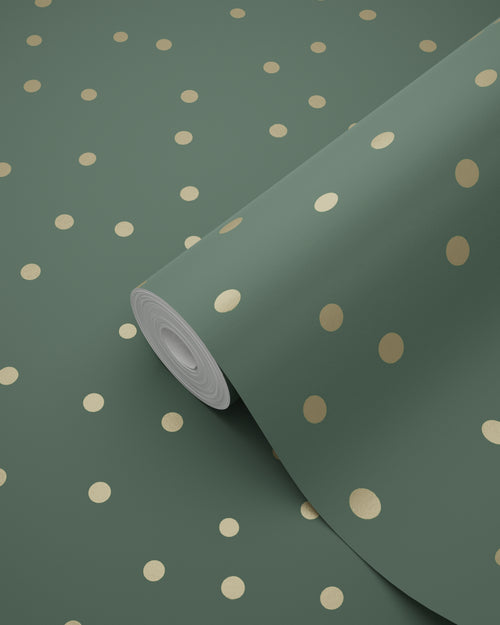 ESTAhome behang stippen donkergroen en goud - 53 cm x 10.05 m - 139275