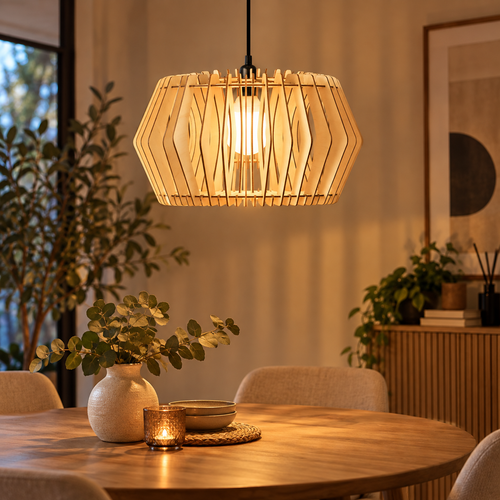 Bomerango Caeser S houten hanglamp small - met koordset zwart - Ø 43 cm