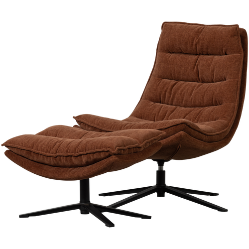 WOOOD draaifauteuil met hocker Kube - Chenille stof - Bruin - vtwonen shop