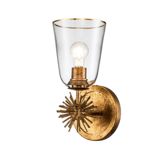 Wandleuchte Modern Antik Gold, Glasschirm 1x E27