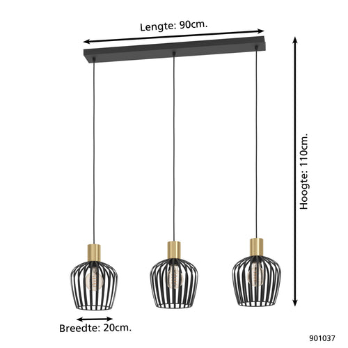 EGLO hanglamp Empoli - 90 cm e27 - 3-lichts - metaal - zwart/goud