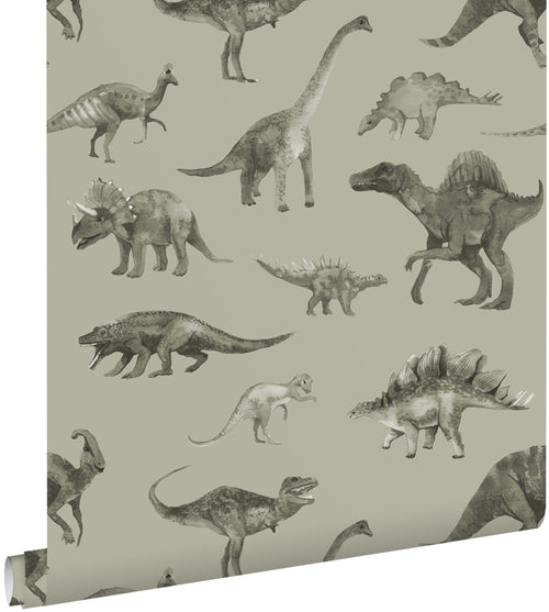ESTAhome behang dinosaurussen vergrijsd groen - 50 x 900 cm - 131205