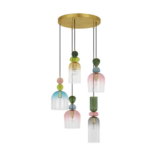 Nova Luce MURANO Hanglamp met clusterdesign in glanzend donkergroen, blauwgrijs, roze, oranje en zandgoud, E14 fitting, 5x5W