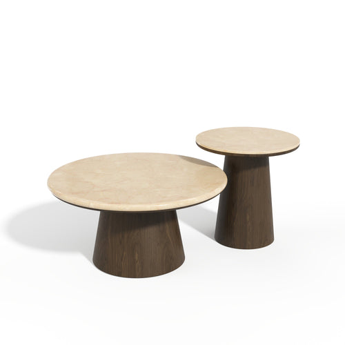 Premium Interiors - Salontafel VERO - multiplex en marmer beige marmer en donker notenhout 80cm