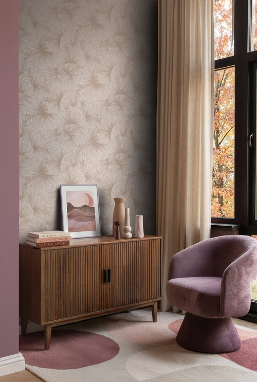 Origin Wallcoverings behang 3D-motief bladeren oudroze - 53 cm x 10.05 m - 348009