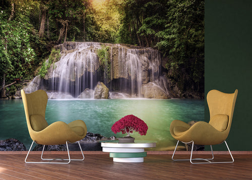 Sanders & Sanders fotobehang waterval groen en bruin - 360 x 254 cm - 600400