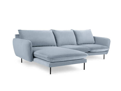 Cosmopolitan Design linker hoekbank Vienna 5-zits, flueel, lichtblauw - 170x255x95cm