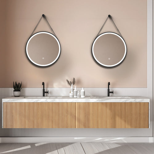 LOMAZOO Badkamerspiegel met Verlichting - Ronde Spiegel met Verlichting - Spiegel Zwart- Badkamer spiegel - 60 cm - Rond [LUCCA]