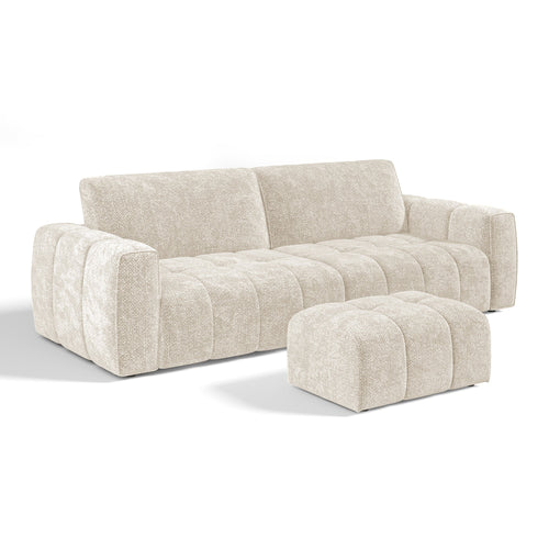 Sia Home - Rechte bank BARI - Chenille fluweel - Crème - 258cm
