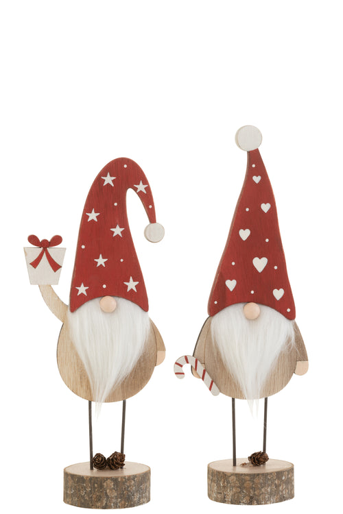 J-Line kerstfiguur Kerstman Hoed Hart/Ster - hout - rood/wit - large - 2 stuks - vtwonen shop
