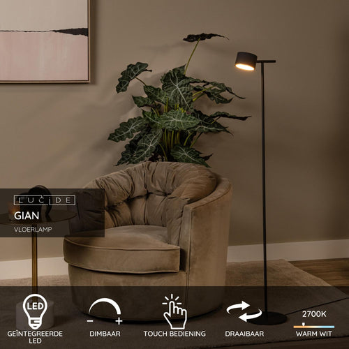 Lucide vloerlamp GIAN - Geïntegreerde LED - Zwart