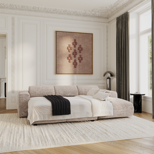 Sia Home - Hoekbanken YUMA - Fluweel met reliëf - Beige - 283cm