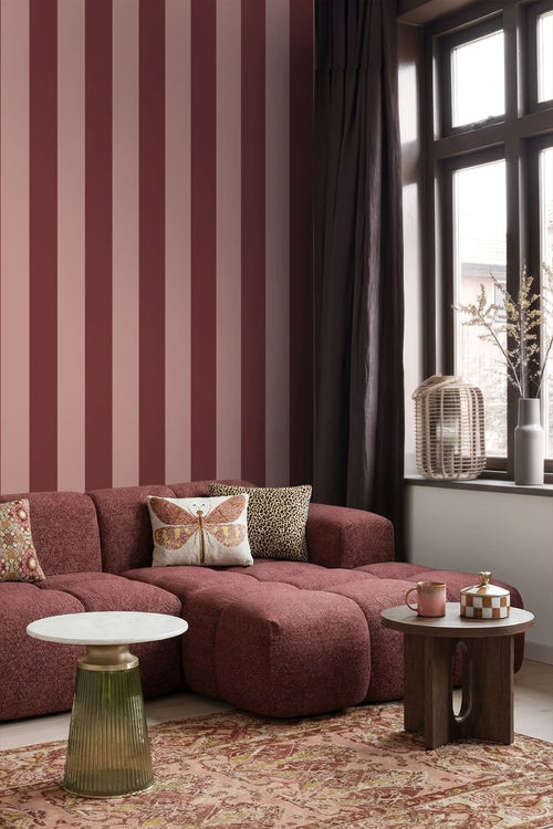 ESTAhome behang strepen bordeaux rood - 0.53 x 10.05 m - 131969