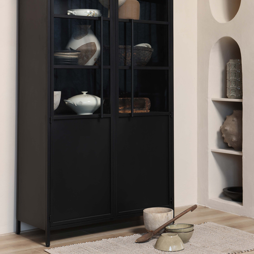 WOOOD vitrinekast Exhibit - Metaal - Zwart - 170x99x44 - vtwonen shop