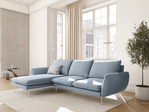 Cosmopolitan Design linker hoekbank Vienna 5-zits, flueel, lichtblauw - 170x255x95cm