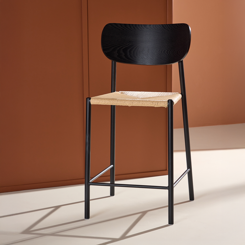 Nest living Rian Barkruk Met Rotan Zitting Zwart - 67 cm - vtwonen shop