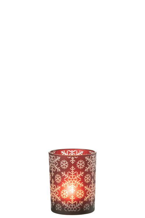 J-Line windlicht Sneeuw - glas - rood - small