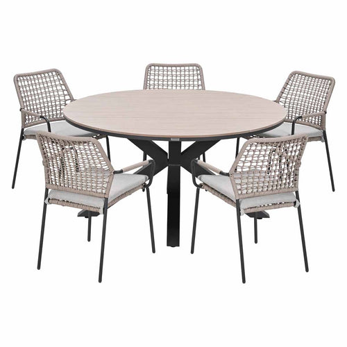 Garden Impressions Tuinset Natas sand 6-delig - Tulli tuintafel Ø148 cm
