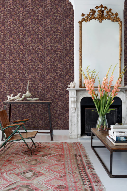 ESTAhome behang vintage bloemen aubergine paars - 50 x 900 cm - 131336 - vtwonen shop