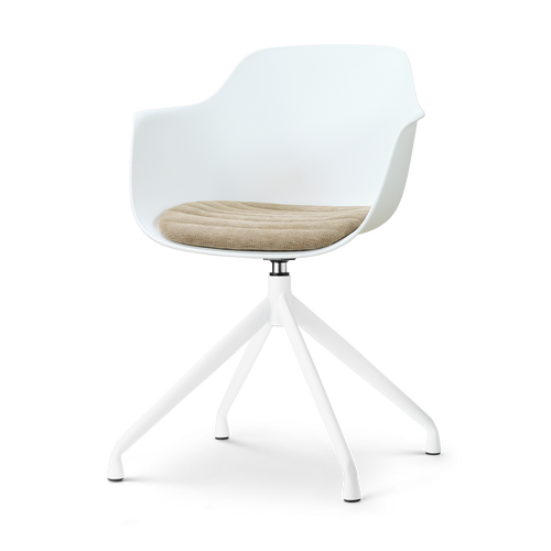 Nolon Nola-Liz draaibare eetkamerstoel wit met nougatbruin zitkussen - wit onderstel