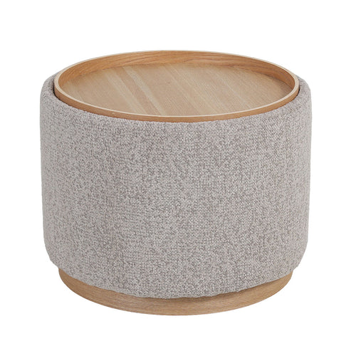 DÉJA Living Salontafel Marcia – Rond – Met Opbergruimte – Essen Fineer – 55x55x42 cm – Taupe/Naturel