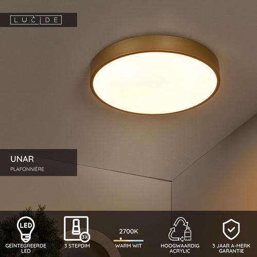 Lucide plafonnière UNAR - Geïntegreerde LED - Mat Goud / Messing