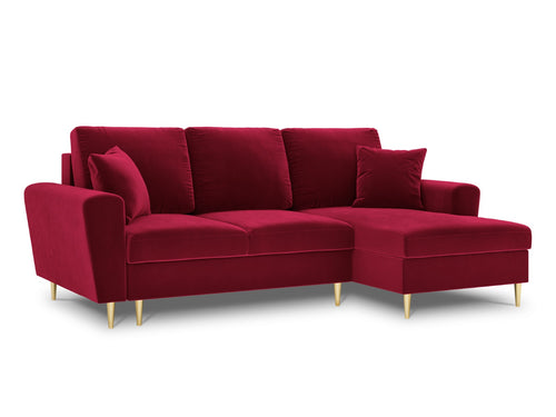 Cosmopolitan Design Converteerbare hoekbank rechts met opbergdoos Kyoto 4-zits, flueel, rood - 145x241x88cm
