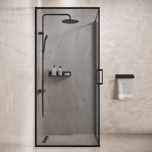Badplaats Douchecabine Belize 90 x 90 x 190 cm – Zwart met Rookglas – Douchewand met Draaideur