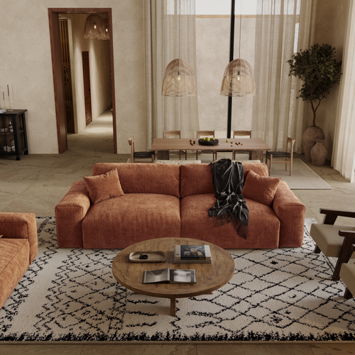 Premium Interiors - Bank CHEER - gewaafd fluweel terracotta 220cm