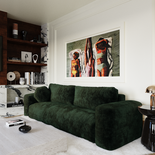 Premium Interiors - Slaapbank met opbergruimte LIOR - fluweel met motieven dennengroen 260cm