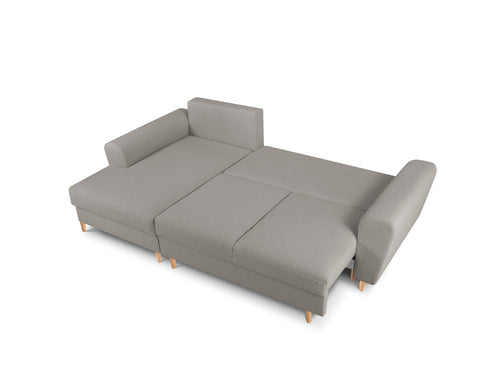 Cosmopolitan Design Uitklapbare hoekbank links met opbergdoos Kyoto 4-zits, boucle, grijs - 145x241x88cm